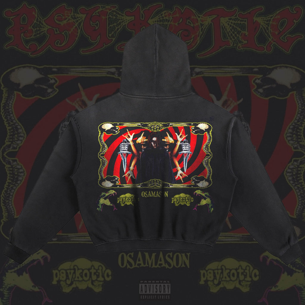 OsamaSon Psykotic Hoodie | Black Heavyweight, Double Sided Print
