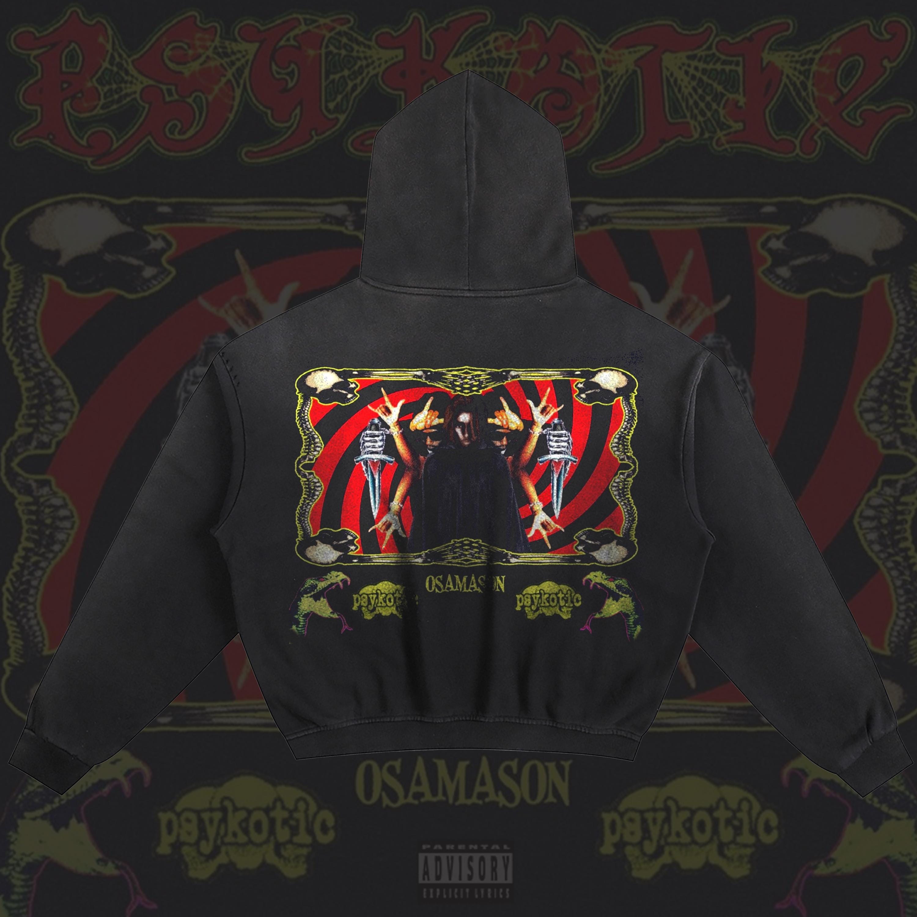 OsamaSon Psykotic Hoodie | Black Heavyweight, Double Sided Print