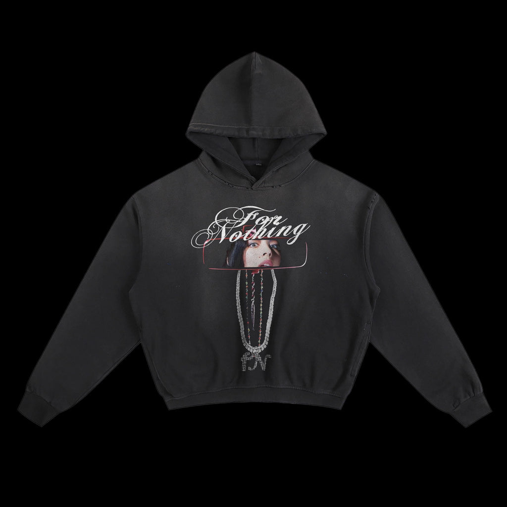Nine Vicious For Nothing Album Hoodie: Y2K Boxy Black