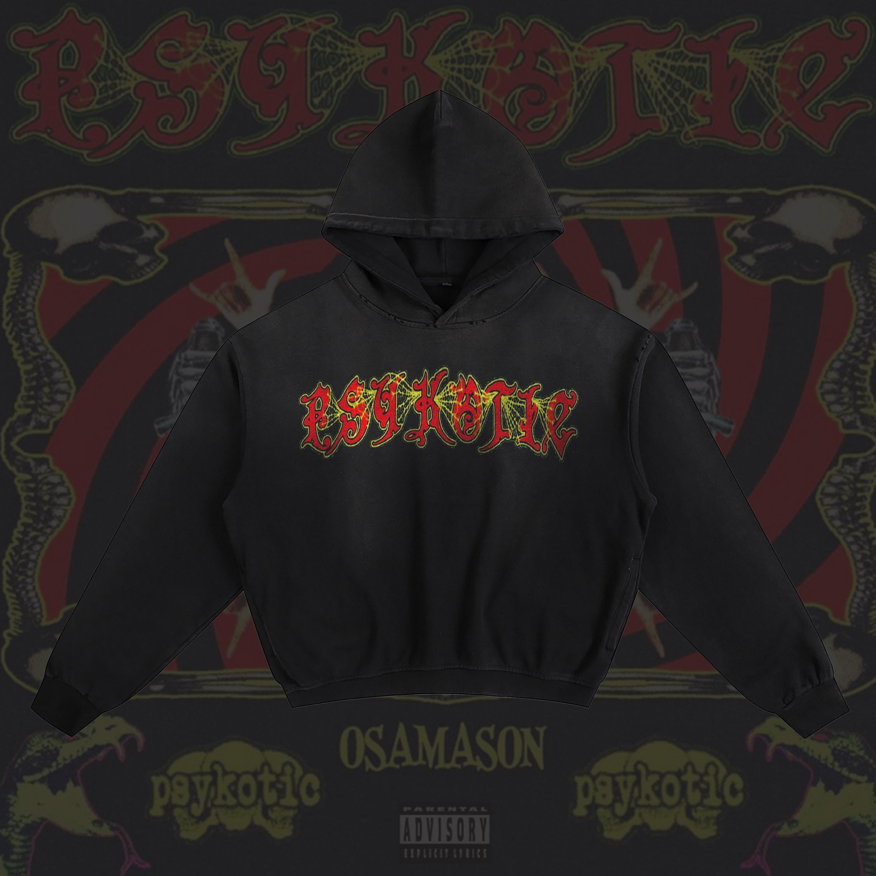 OsamaSon Psykotic Hoodie | Black Heavyweight, Double Sided Print